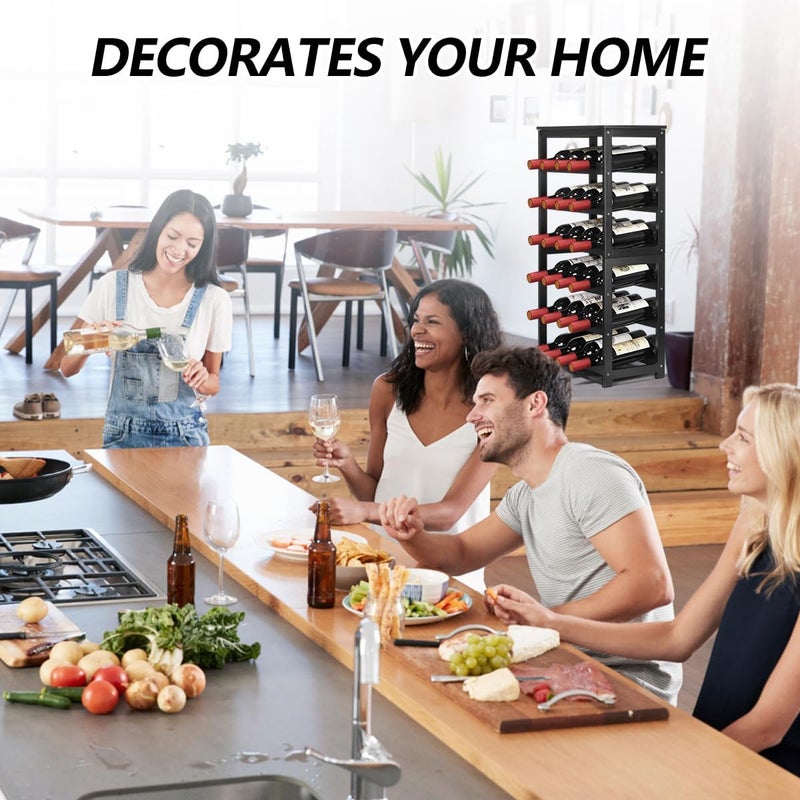 Homevany Wine Rack 24-Botttle Freestanding Floor, 6-Tier Wine Rack Shelf with Table Top, Bamboo Display Wine Storage Shelves Kitchen Bar Dining Room Living Room, Black - Image 4